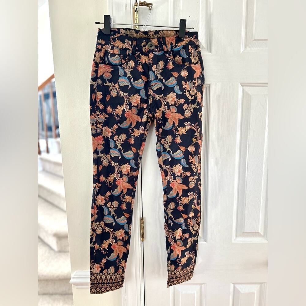 Desigual Black, Blue, Red & Gold Leaf Brocade Pants